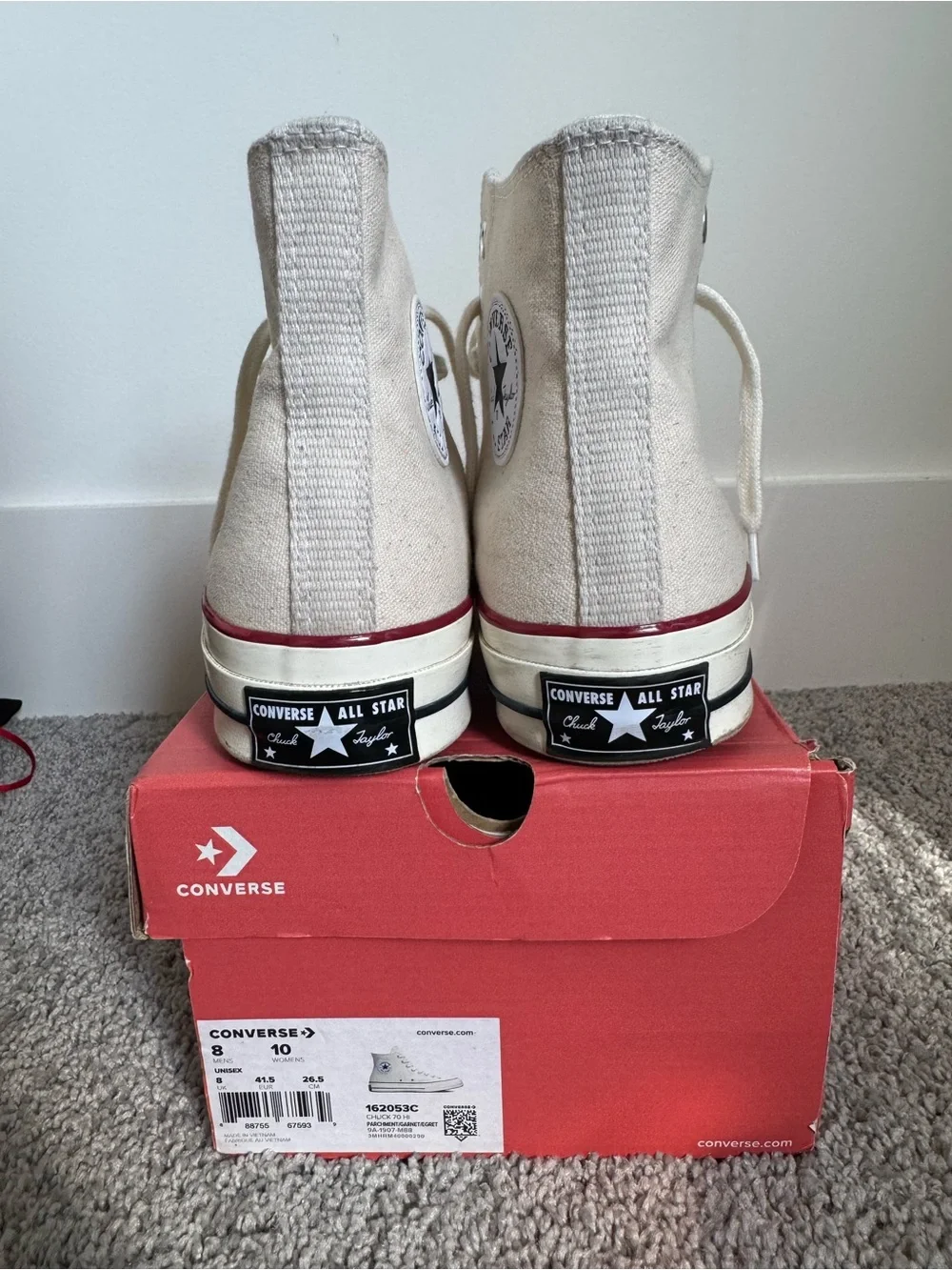 Converse High Top Sneakers - Cream with Red Stripe